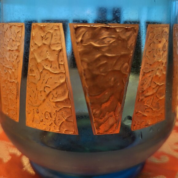 Set of 2 60s MCM Bohemian Decanters Cobalt Blue & Brown w/ Gold Gilt - Picture 2 of 6